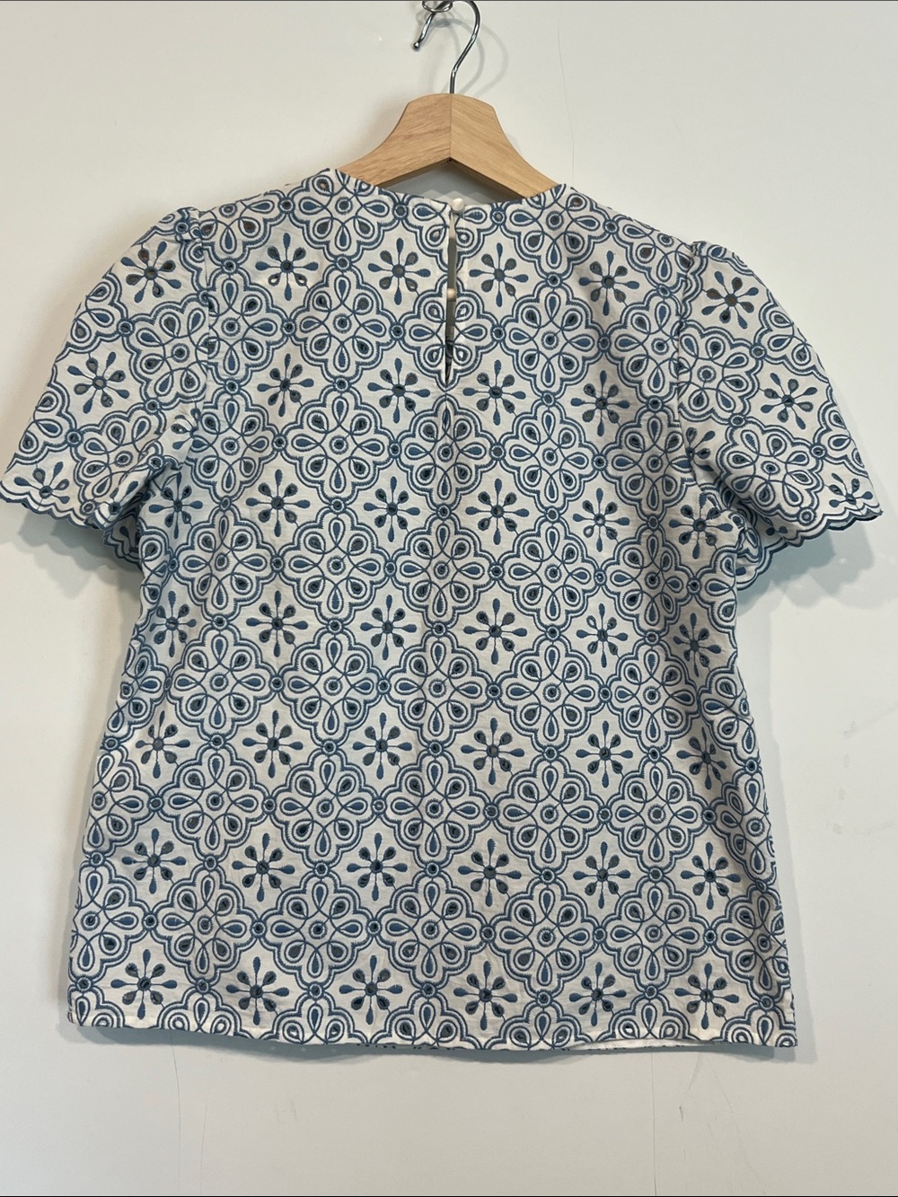 Sezane Annabelle Blouse Contrasted Embroidery Ecru Vintage Blue Size 34 / US 2 - Picture 9 of 13
